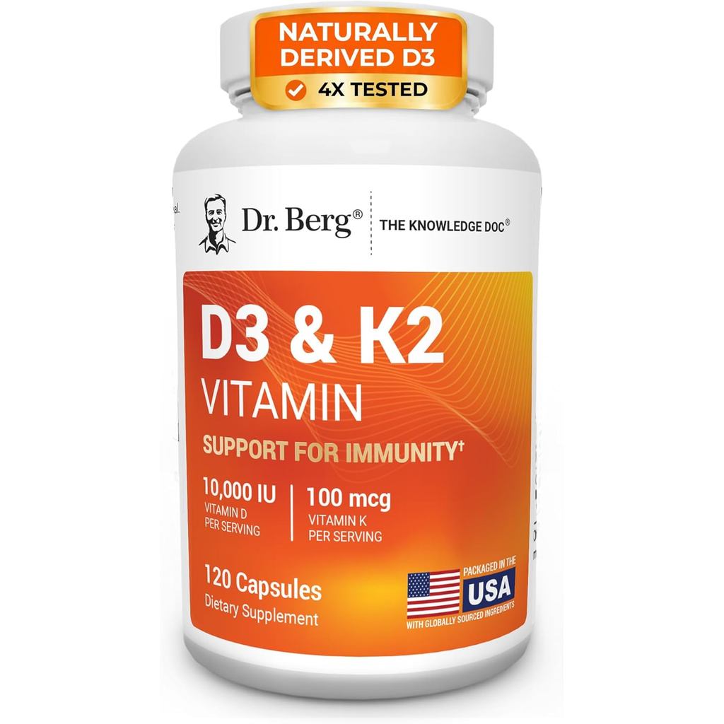 ดร. Berg ความแรงสูงสุด 7-in-1 วิตามิน D3 K2 10,000 IU | Naturally Derived D3 | 4X Lab-Tested & ตรวจส