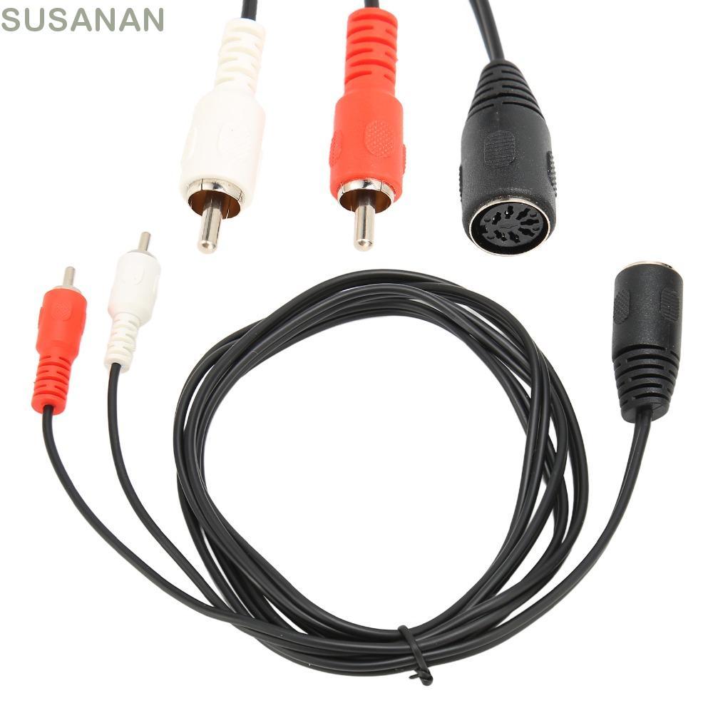 SUSAAN DIN 7 Pin Female to Dual RCA Male Cable, ยืดหยุ่น 1.5m/4.9ft Sound Adapter Cable, Professiona