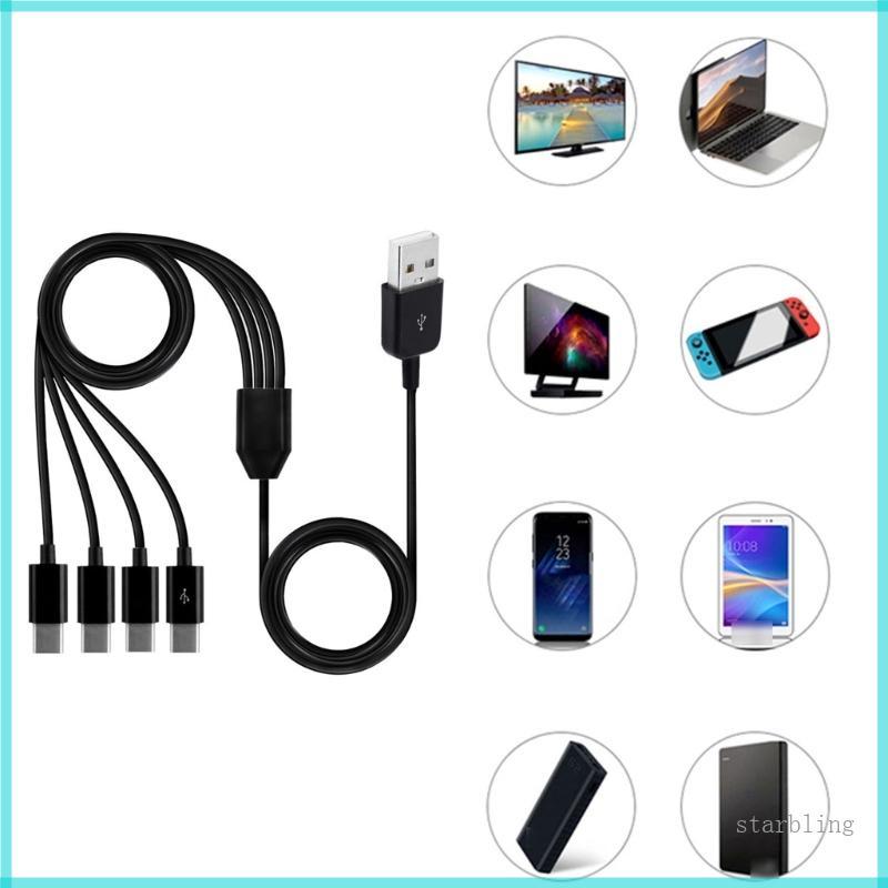 Star 4 in 1 Multi สายชาร์จ USB ถึง 4x Type C Splitter Data Sync สาย USB C