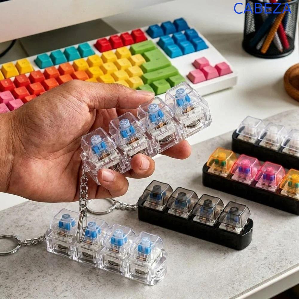 CABEZA พวงกุญแจคีย์บอร์ด LED, 4 คีย์คีย์บอร์ดสวิตช์เชิงกลโปร่งใส,มินิแบบพกพาพร้อมไฟ LED ทนต่อการสึกหรอไฟแปลกปุ่มกด Fidget ของเล่นพวงกุญแจรถ