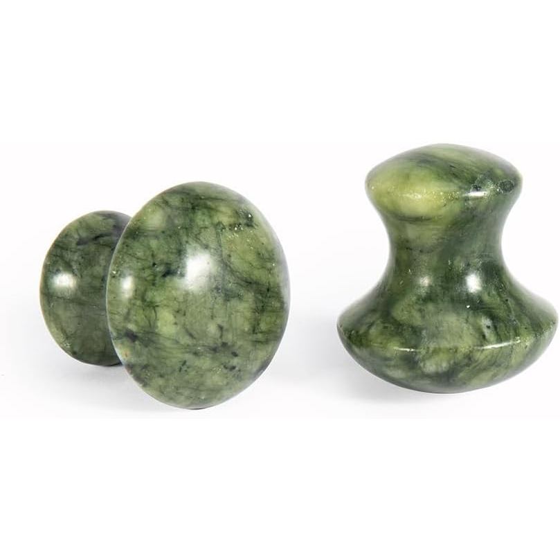2 ชิ้นเห็ดนวดหินหยกสีเขียวหิน Hot Rock สําหรับนวดสปาตา 1.6 x 1.56 ใน(4x3.8 ซม.)