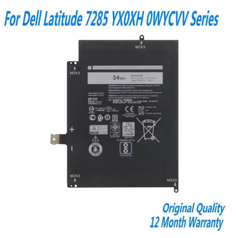 7.6V 34Wh YX0XH แบตเตอรี่แล็ปท็อป,เหมาะสําหรับ Dell Latitude 7285 12 7000 2-in-1 OWYCVV 0WYCV K17M T