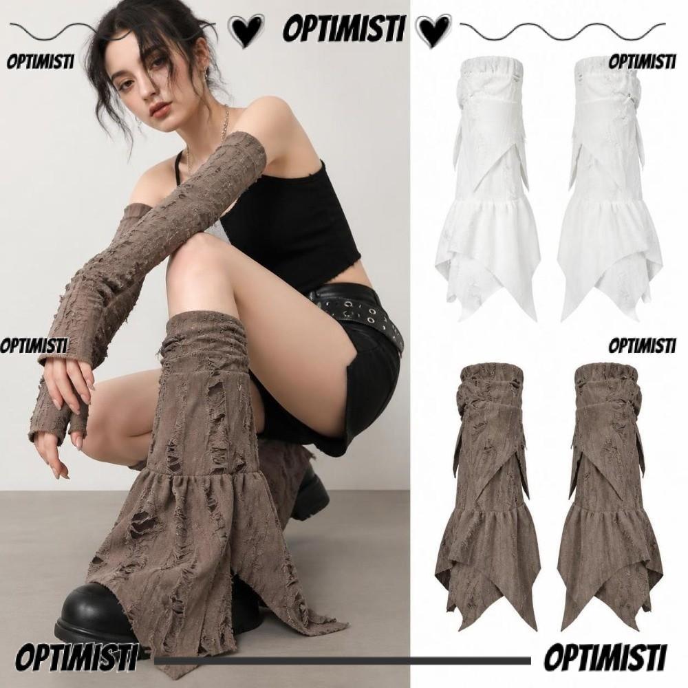 OPTIMISTIVF Flared Leg Warms, Distressed Irregular Hem Ripped Leg Covers, Vintage Ripped Grunge Styl