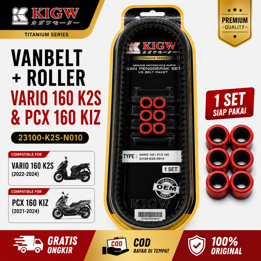 Vanbelt Set Vanbelt Roller Vario 160 K2S/PCX 160 K1Z/V Belt CVT 6 Roller KAAWA