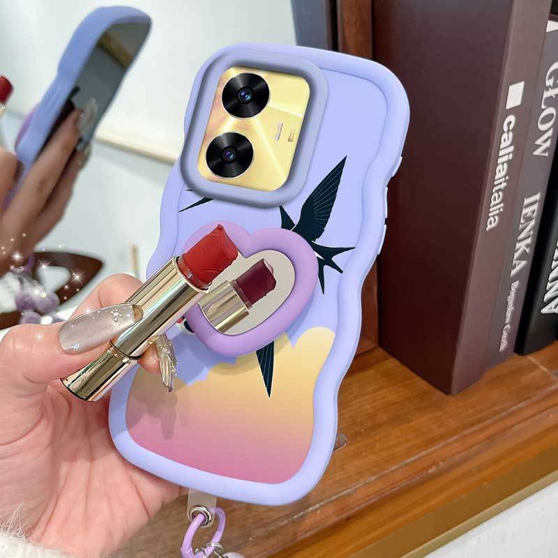 เคสโทรศัพท์แฟชั่น 3 ชิ้น (ลายนกนางแอ่นต่างกัน + สายคล้องคอ + ขาตั้ง) สําหรับ Realme Narzo N55/N65/N5