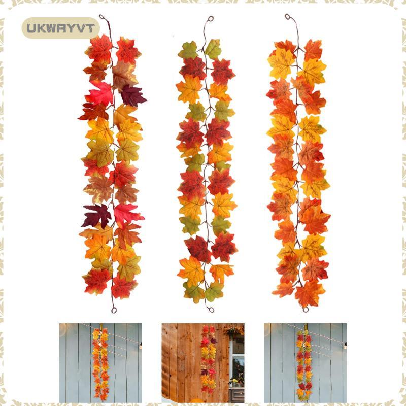 [ukwryvt] ประดิษฐ์ Maple Vine Garland ฤดูใบไม้ร่วง Leaf แขวน Vines Fall Maple Leaf Garland ผ้านํามาใ