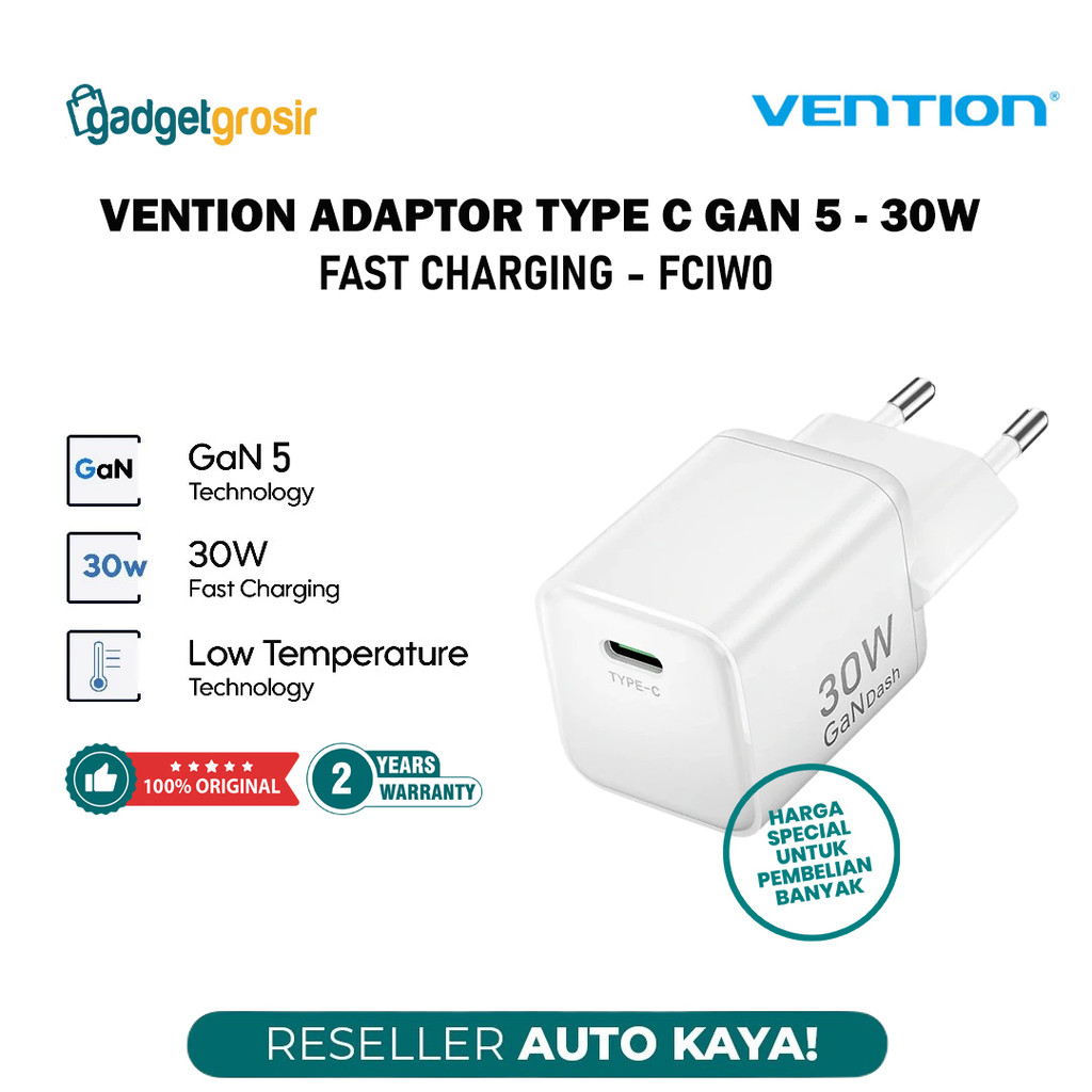 Vention หัวชาร์จ Type C PD 30W GaN V Fast Charging Mini Adapter iPhone 17 16 15 14 13 iPad Samsung