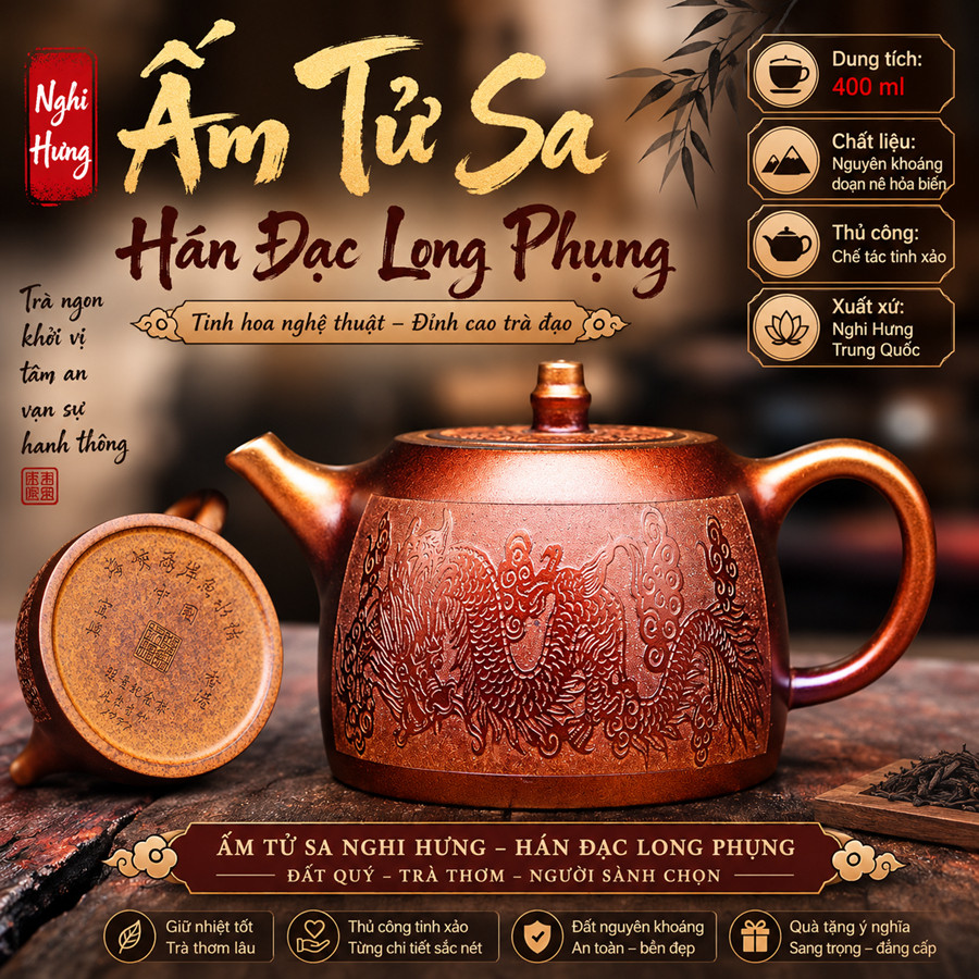 SA Zi Sha Kettle NGHI HUNG HAN DAC LONG PUUONG CAPACITY 400 ML (NGUYEN MINERAL DOAN HOA BIEN)