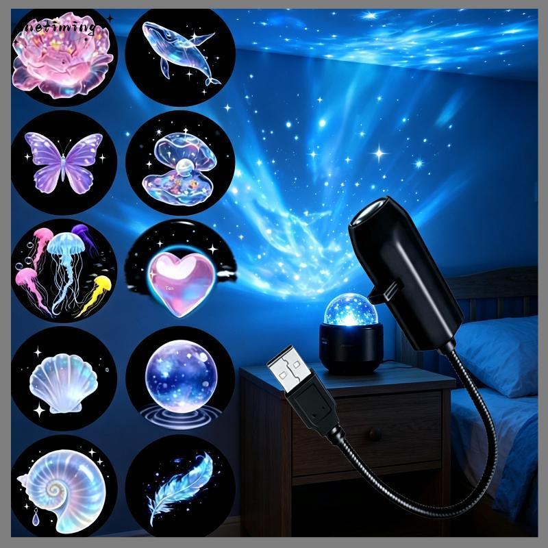 Onetimingsuper5p USB Magic Ocean โปรเจคเตอร์โคมไฟปรับแมงกะพรุนผีเสื้อรูปแบบสําหรับ Holiday Party Home Decor ของขวัญสร้างสรรค์ PER