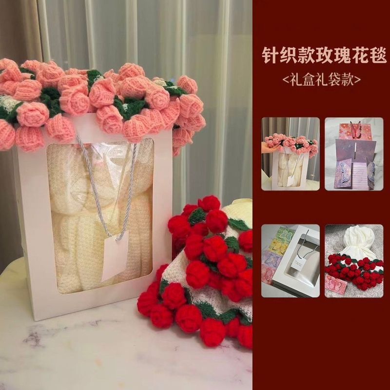 【高质量成品】手工玫瑰花束毯针织毛* 毯新婚闺蜜生日礼物女生现货Rose Bouquet Blanket, Finished Yarn, Hand Crocheted Flower Blanket, 