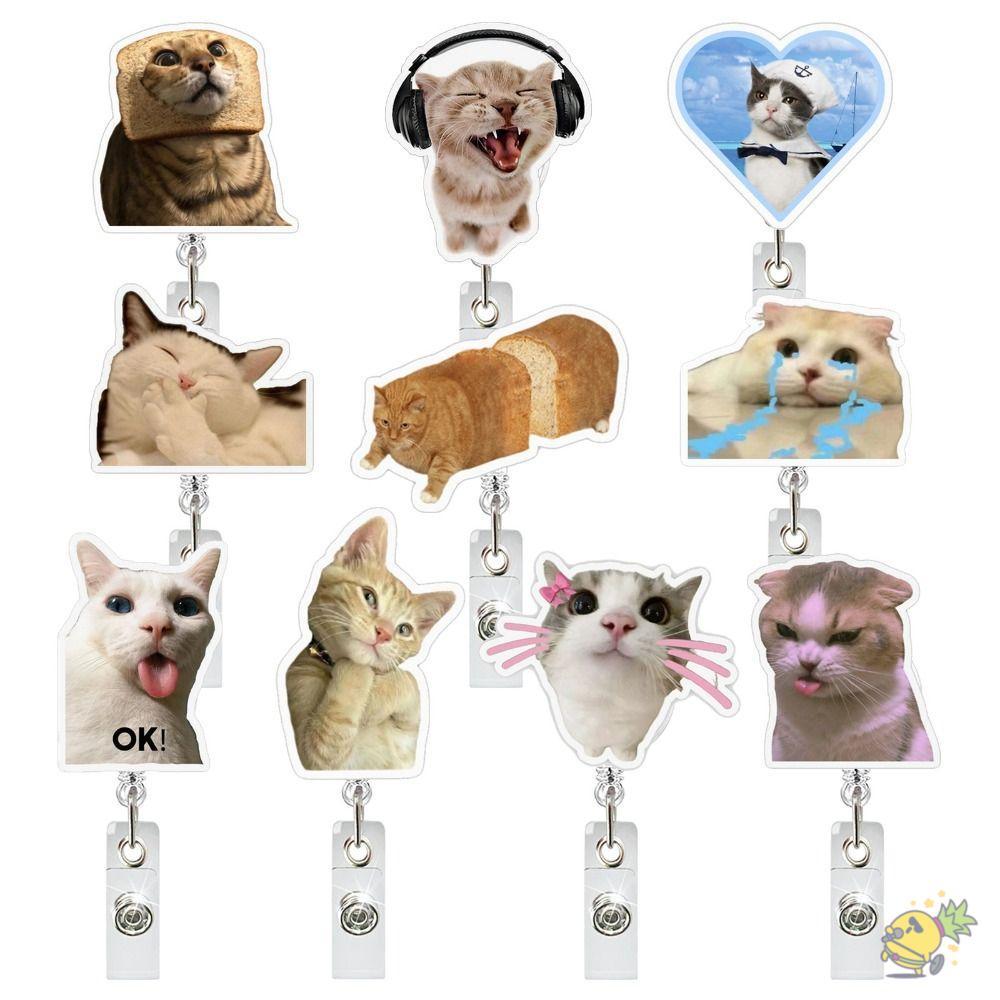 WXDX.TH พวงกุญแจแมว, Lanyard Cat Memes Series Memes Badge Reels, ของขวัญหดอะคริลิคชื่อแท็กผู้ถือสําน