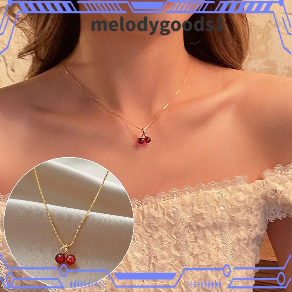 MELODYGOODS สร้อยคอจี้เชอร์รี่, เครื่องประดับ Jewery สร้อยคอโซ่ผลไม้โซ่ทอง, สร้อยคอเชอร์รี่สีแดงน่าร