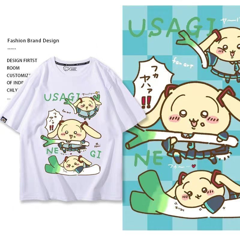 Miku Hatsune Miku Chiikawa Usaqi เสื้อยืดการ์ตูนน่ารักฝ้ายแขนสั้น