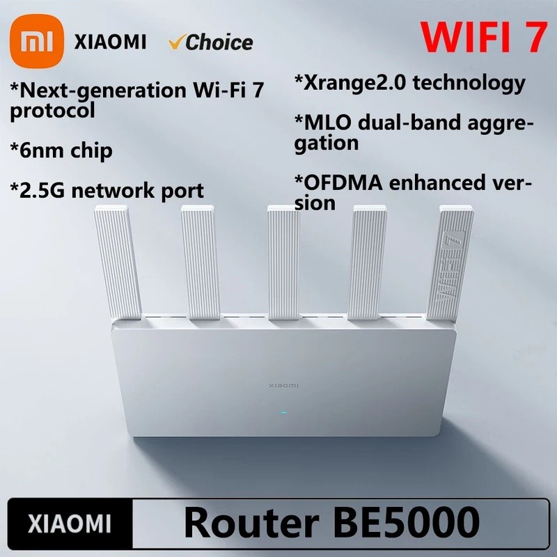 KCCY Xiaomi BE5000 เราเตอร์ Wi-Fi 7 เครือข่ายตาข่ายความถี่คู่ 2.4/5GHz พร้อมพอร์ตความเร็วสูง 2.5G IP