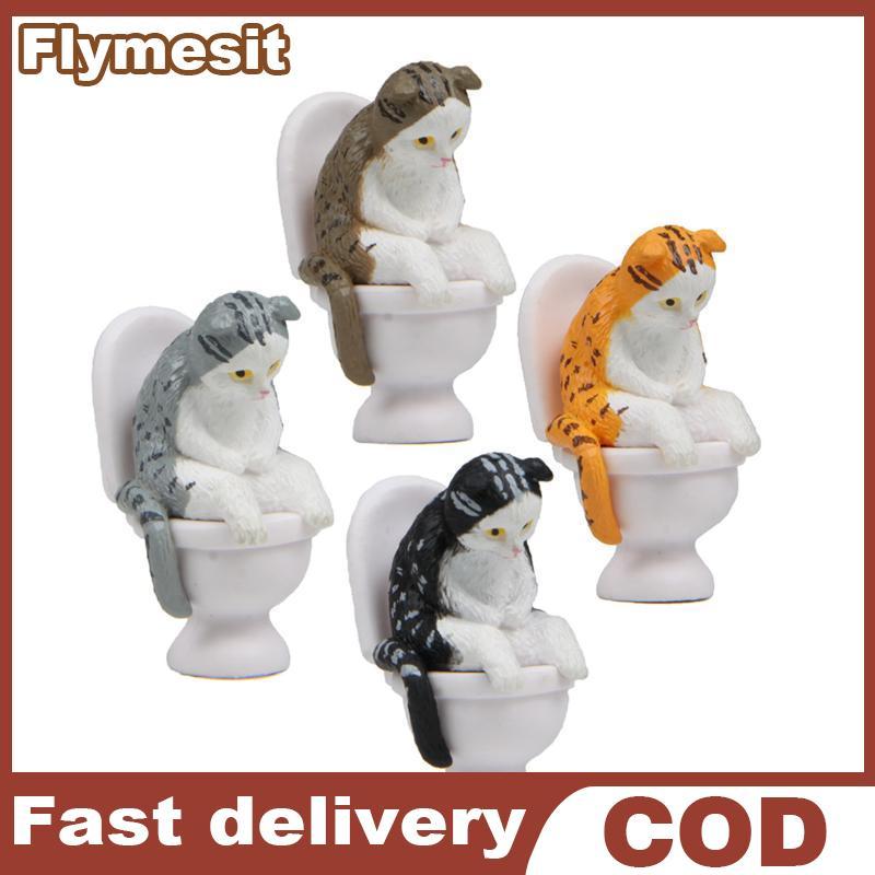 Flymesit น่ารักตลกห้องน้ําแมว Figurine การ์ตูน Mini เรซิ่นรูปปั้นสําหรับ Fairy Garden บอนไซห้องนั่งเ