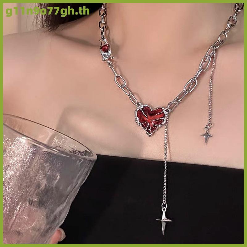 สร้อยคอหัวใจสีแดงแบบกอธิค Y2K GNH สร้อยคอผีกรงเล็บโซ่พังค์สร้อยคอสาขากรันจ์ egirl th