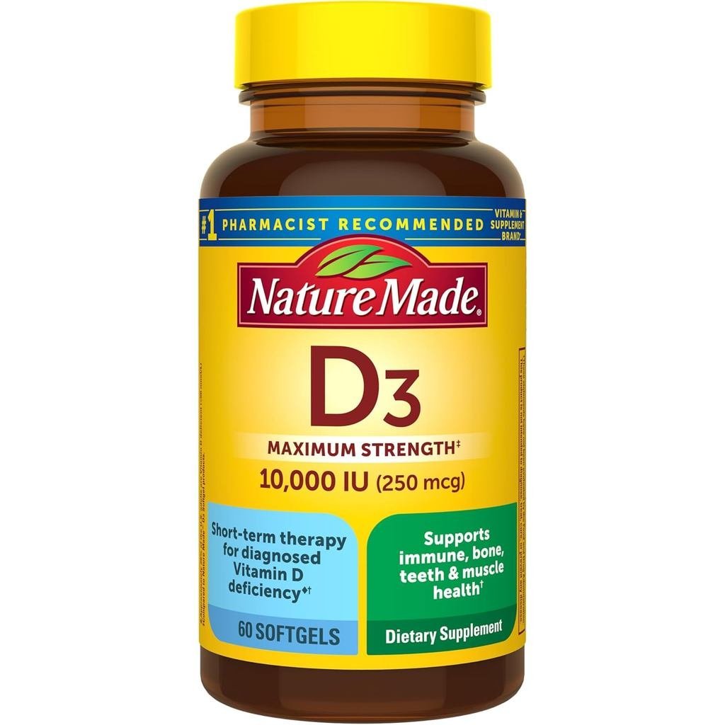 NatureMade วิตามิน D3 1,000IU (250 ไมโครกรัม) ความเข้มสูงสุด 60 แคปซูลอ่อน 9I9L