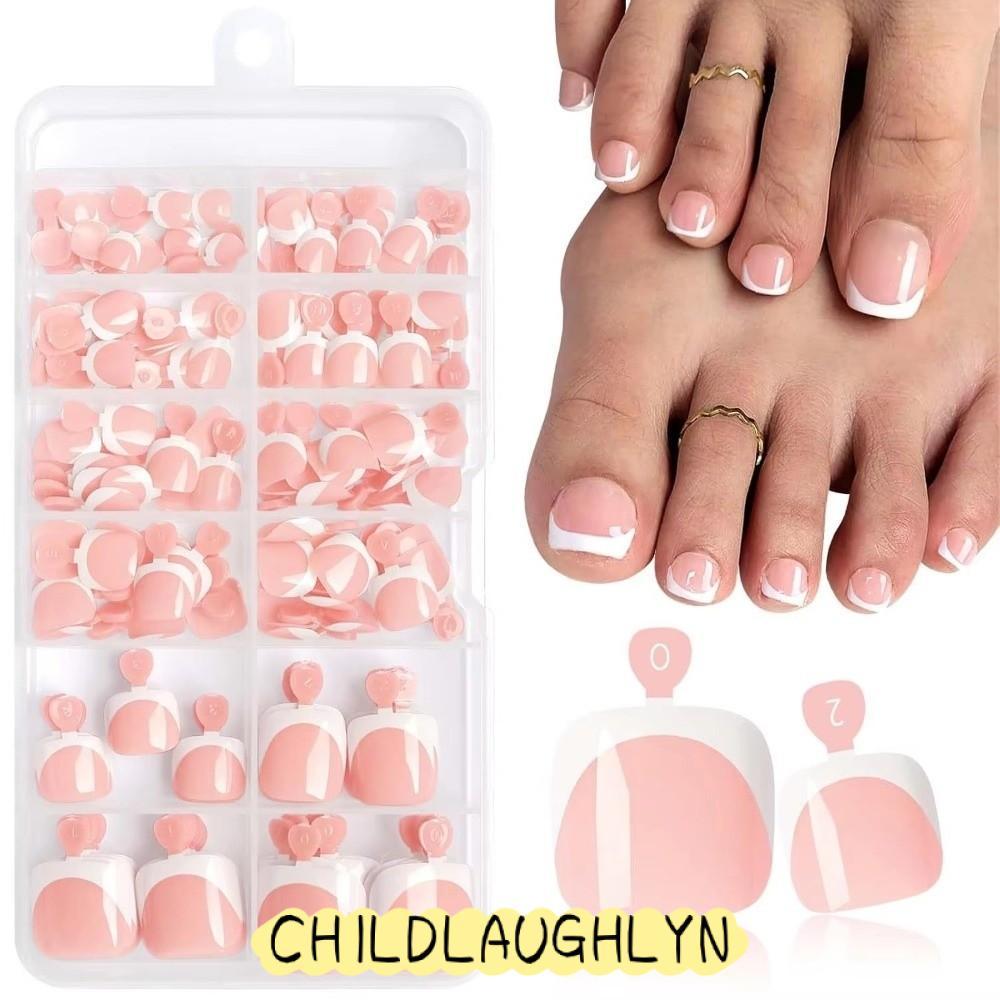 CHILDLAUGHLYN 120 ชิ้น Tip Nails Set, Square Glossy Short Tip Toe Nails, Luxury Press on Full Cover 