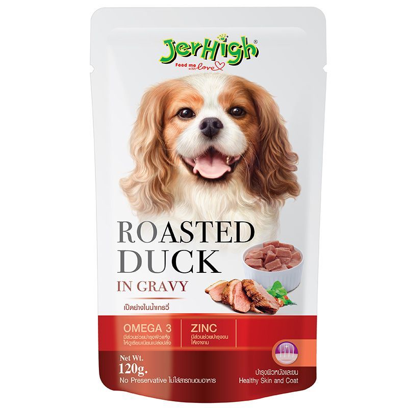 เจอร์ไฮเพาซ์อาหารสุนัขรสเป็ดย่างในน้ำเกรวี่ 120ก Jerhigh Pouch Dog Food Roasted Duck in gravy 120g [8851759961157 ]