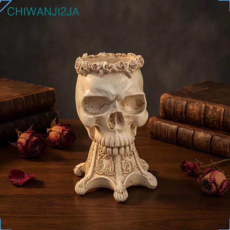 [chiwanji2ja] Skull Planter Gothic Planter พร้อมแท่นตกแต่งชามขนมสําหรับชาวเยอรมัน,ชาวสวน