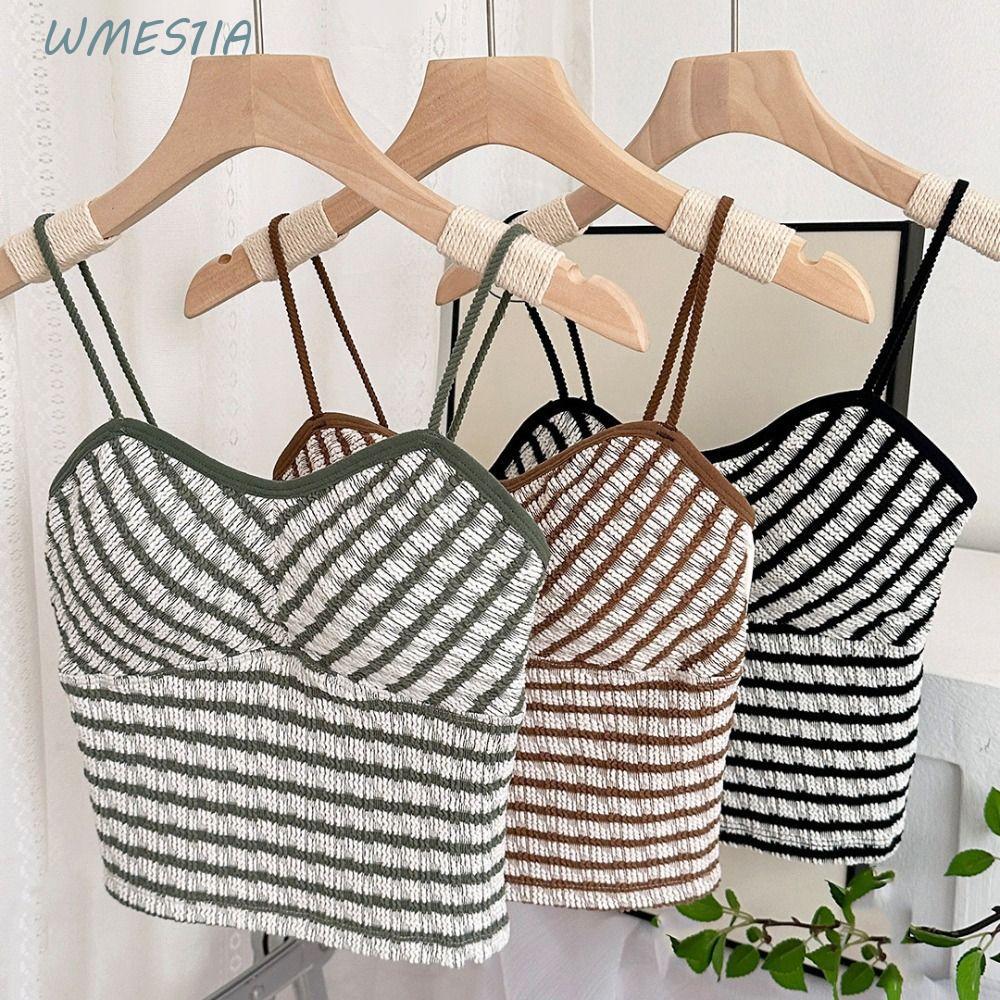 WMES1IA Y2k Slim Crop Top,แขนกุดVคอลายเสื้อกั๊กสาว,สาวเผ็ดสไตล์หวานBottomingเสื้อStreetwear Stripe C