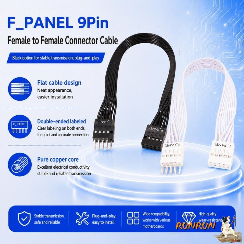 RUNN 9-Pin F PANEL Cable Extension แบนชาย-ถึงหญิงริบบิ้น End Layout พร้อม F PANEL ข้อความสําหรับเดสก