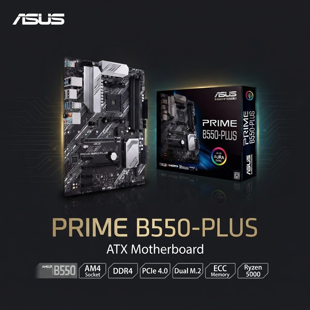 ASUS Prime B550-PLUS ATX Motherboard AMD Ryzen 5000 3rd Gen AM4 PCIe 4.0 Dual M.2 ECC