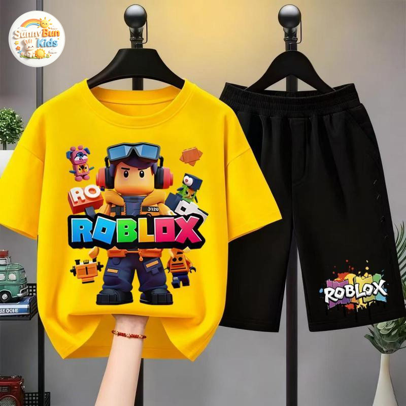 [COD] la| Robloxเสื้อยืดเด็ก ชุดสูทเด็กผู้ชาย ชุดลำลอง 2 ชิ้น แฟชั่น สำหรับเด็กชายตัวเล็ก ๆ เซ็ตชุดเด็ก เสื้อ+กางเกง
