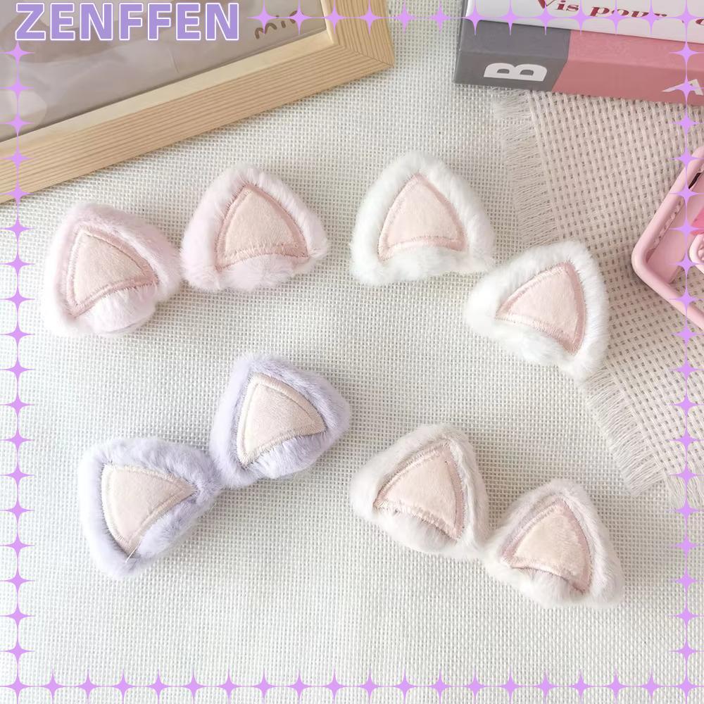 ZENFFENBC 2PCS Furry Rabbit Ears, Fluffy Soft Plush Cat Ears, Handmade การ์ตูนตกแต่งแพทช์สําหรับหมวก