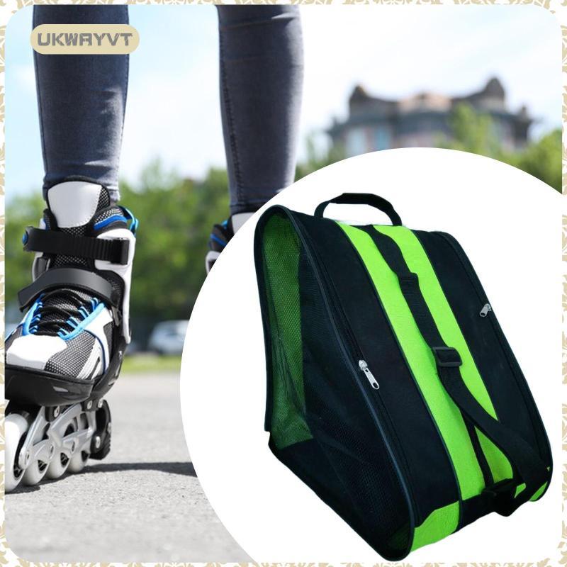 [ukwryvt] Roller Skate Bag Ice Skate Bag Organizer Ice Skate Carry Bag สีดําและสีเขียว