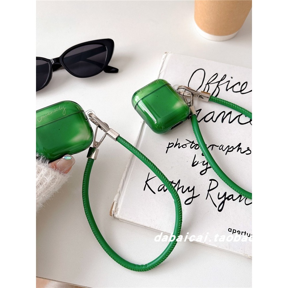 Ins Simple โปร่งใสตัวอักษรสีเขียวเหมาะสําหรับ airpods4 เคสหูฟัง pro รุ่นที่สอง airpodspro2 เคสป้องกั