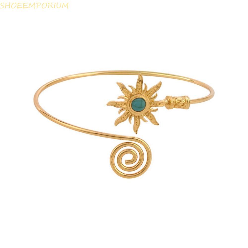 SHOEEMPORIUM Cuff กําไลข้อมือสําหรับผู้หญิง, Turquoise Sun Arm Cuff, แฟชั่นโอ้อวด Twist Line Arm Cha