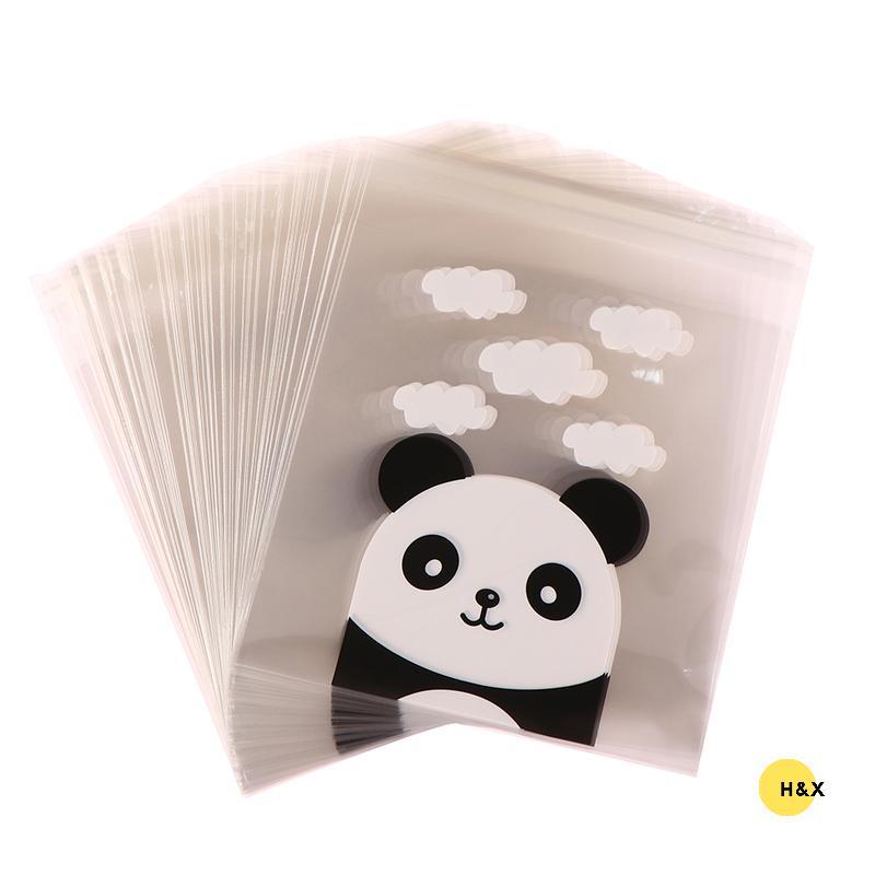 H&X 100 ชิ้น Panda Self-Adhesive คุกกี้กระเป๋าถุงขนมโปร่งใสสําหรับงานแต่งงาน