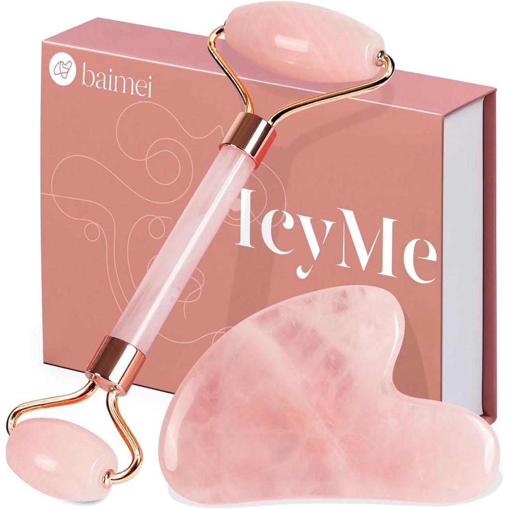 BEIJadeRoller&GuaShaforFace,เครื่องนวดหน้า,RoseQuartz|FacialGuaShaTool,ใบหน้า,ดวงตา,เครื่องนวดคอ,บวม