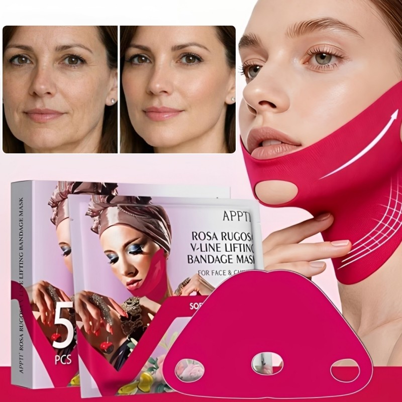 5 ชิ้น Ear-Loop V-Line Slim Face Mask - Double Chin Reducer - กระชับริ้วรอย - Cheek Lift Up - Chin U
