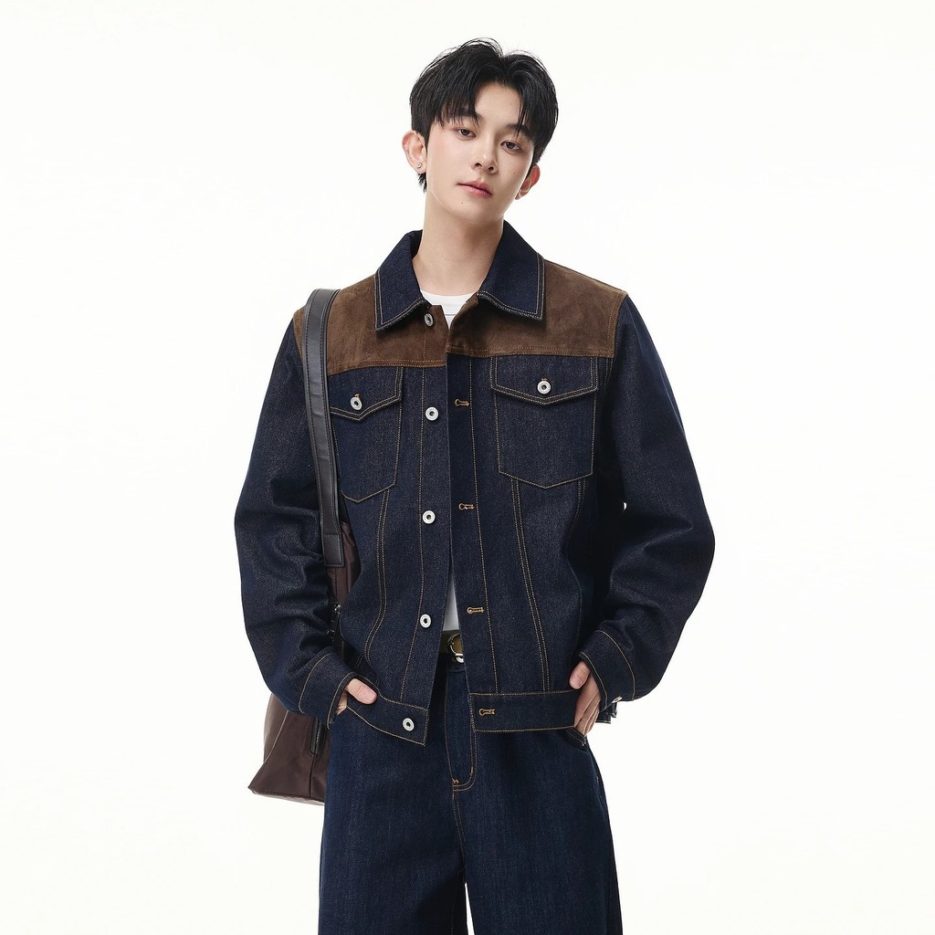 American Denim Jacket Men Patchwork Topstitching Denim Jacket Women