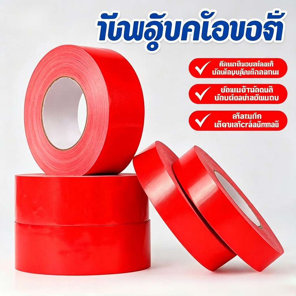 เทปผ้าสีแดง มีหลายขนาดให้เลือก กาวเหนียว ไม่ทิ้งคราบ กันน้ำ ทนสึก ฉีกง่าย ติดป้ายตรุษจีน ยึดฟิล์มปูพื้น