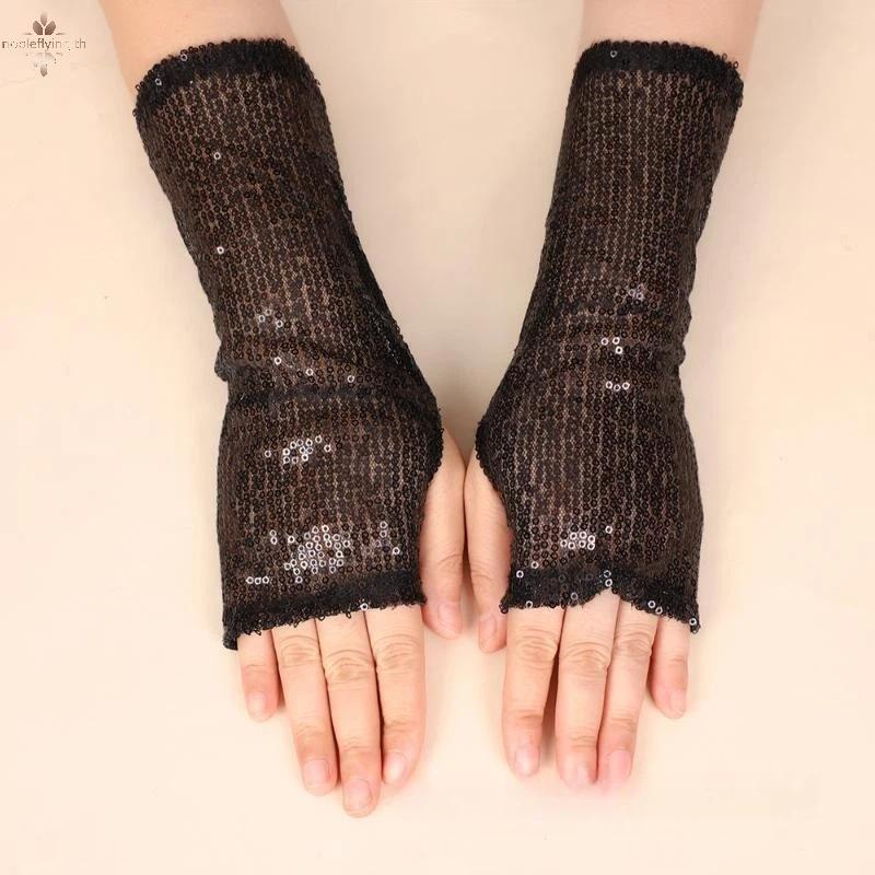 Nf Bla Gold Punk Sequins ถุงมือ 1 คู่เงาสไตล์โกธิคสําหรับเต้นรํา Carnival Party คอสเพลย์ฮาโลวีน nobl