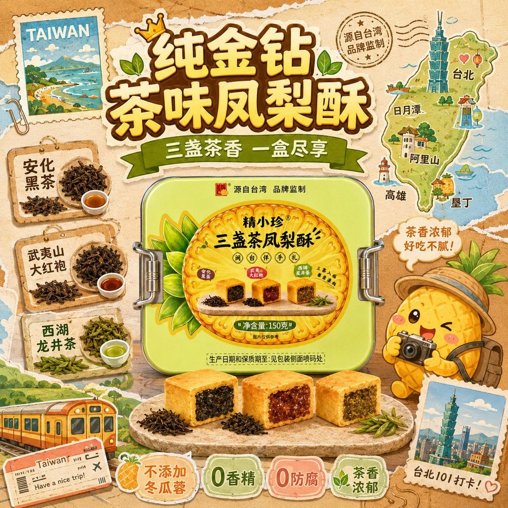 2026 สินค้าใหม่ [Baodao Afternoon Tea Taiwan Tin Box Black Tea Dahongpao Pineapple Cakeแบบดั้งเดิมขน
