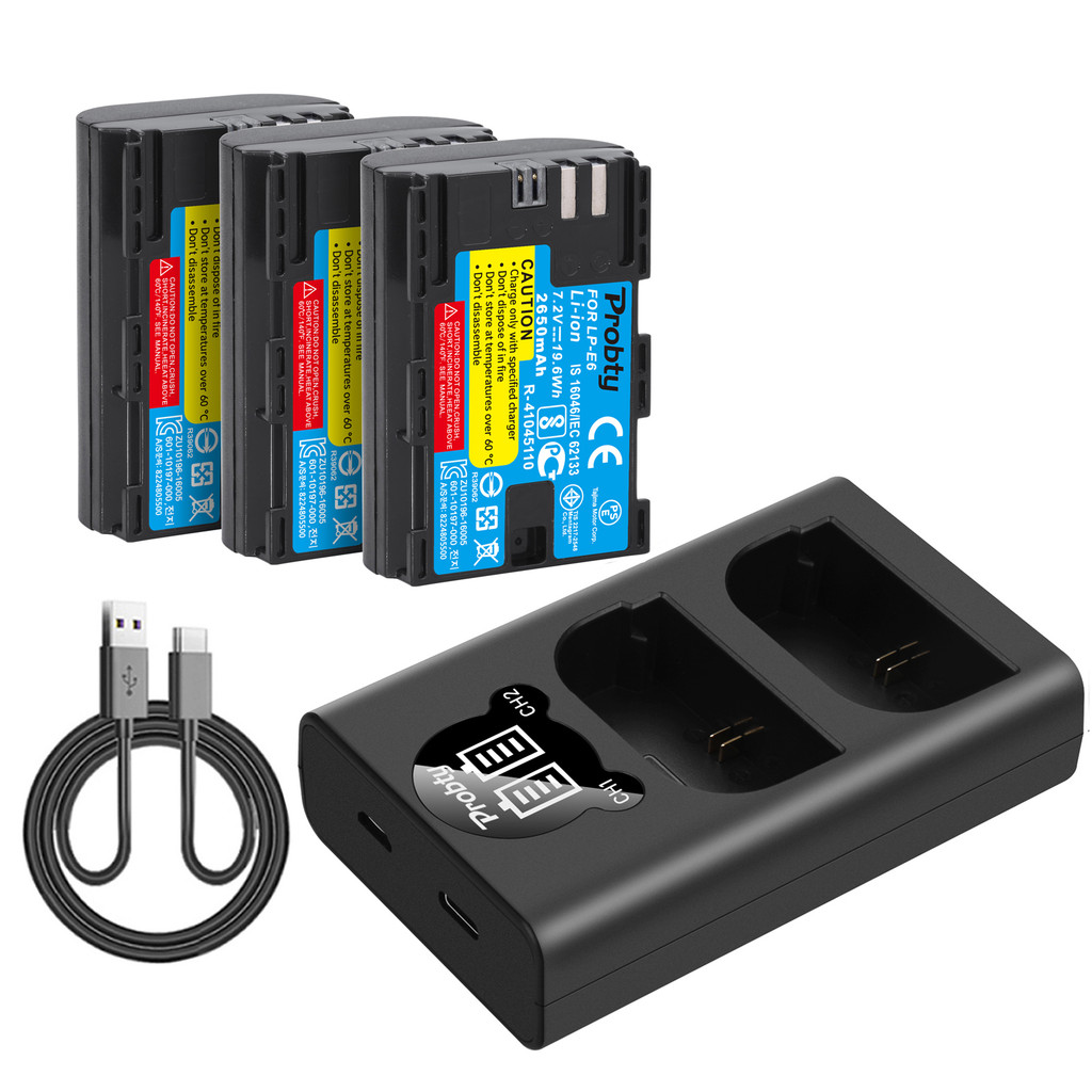 LP-E6 LP-E6N แบตเตอรี่และเครื่องชาร์จ USB คู่สําหรับ Canon EOS 5D Mark II III IV, 5DS, 5DS R, 6D, 6D