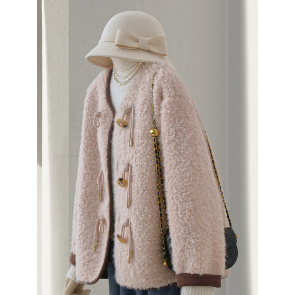 4U4U สีชมพูสั้น Lamb เสื้อขนสัตว์ผู้หญิงฤดูหนาวสไตล์ใหม่หวาน Age-Reduction หนา Warm Faux Fur Top