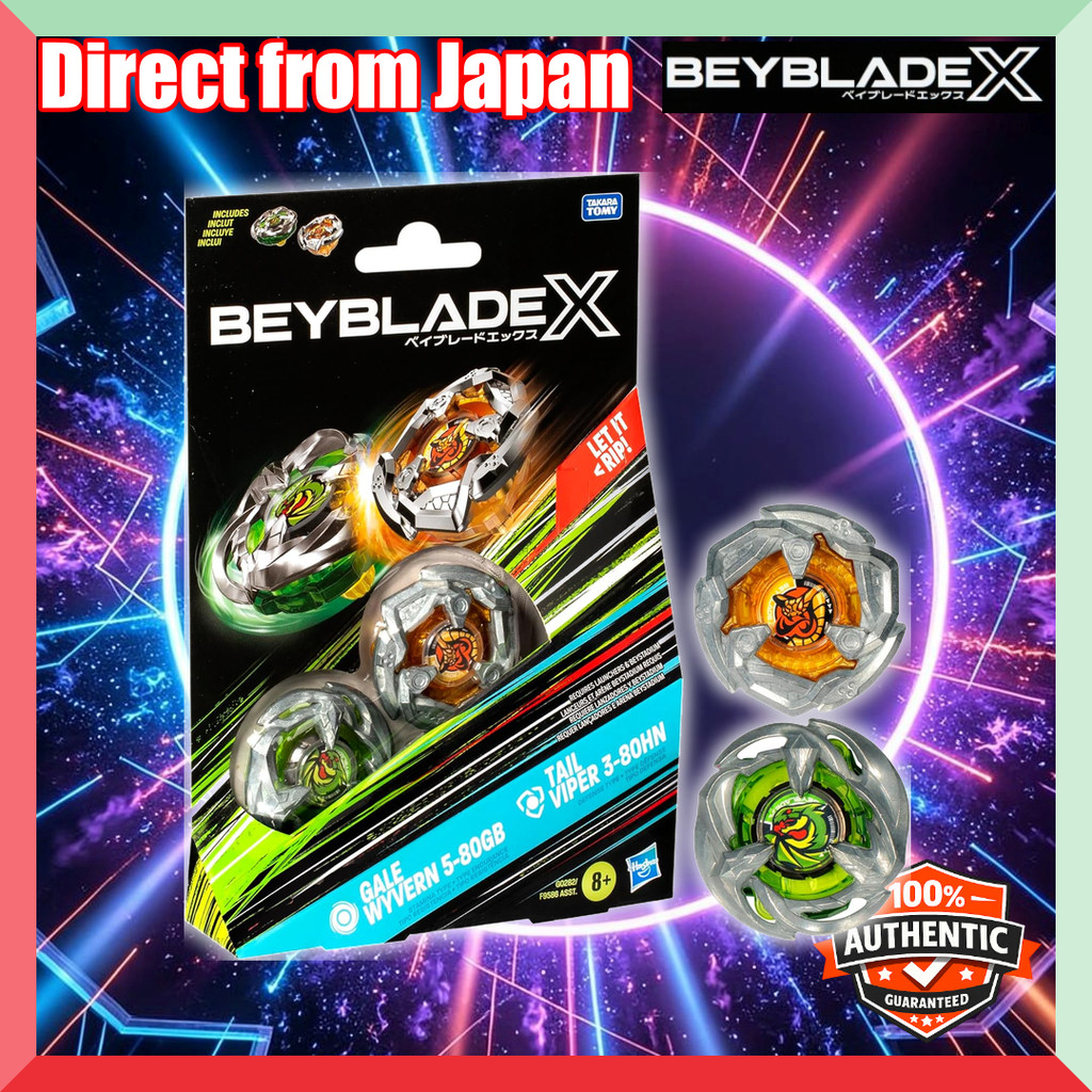 Beyblade X Gale Wyvern 5-80GB & Tail Viper 3-80HN Dual Pack Set with 2 Right-Spin Tops, Battle Top T