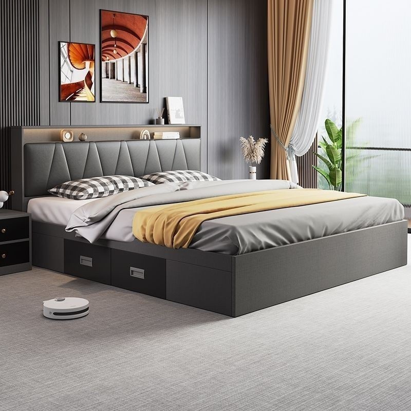 Leather And Solid Wood Bed Frame Storage Solid Wooden Bed Frame Bed Frame With Mattress Queen and Ki