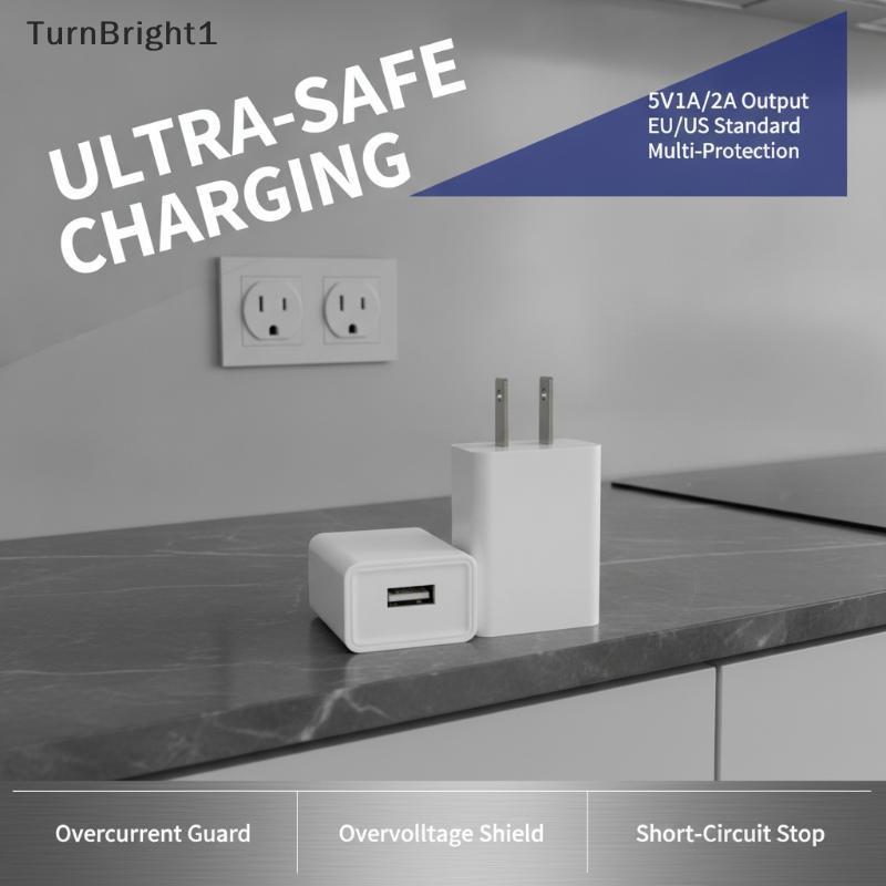 [TurnBright] Universal แบบพกพา USB Wall Charger 5V 1A 2A EU US Plug AC Power Adapter สําหรับ Travel 