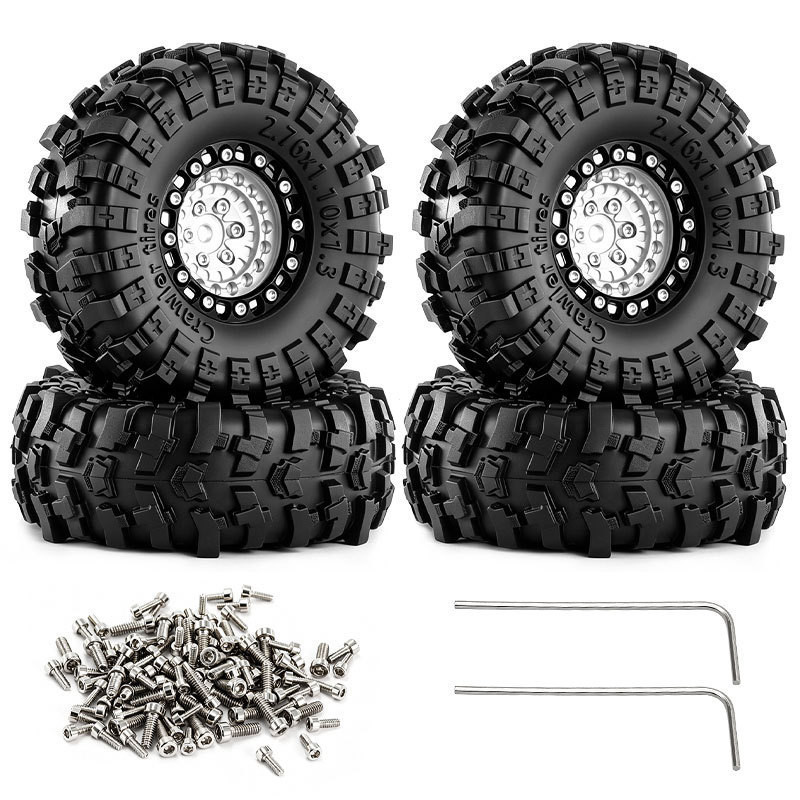 4pcs 1.3 "70 มม.โลหะ Beadlock ล้อขอบและยาง Tyre 7 มม.Hex สําหรับ 1/18 TRX4M Ascent-18 1/24 Axial SCX24 AX24 FMS FCX24M RC Crawler รถ