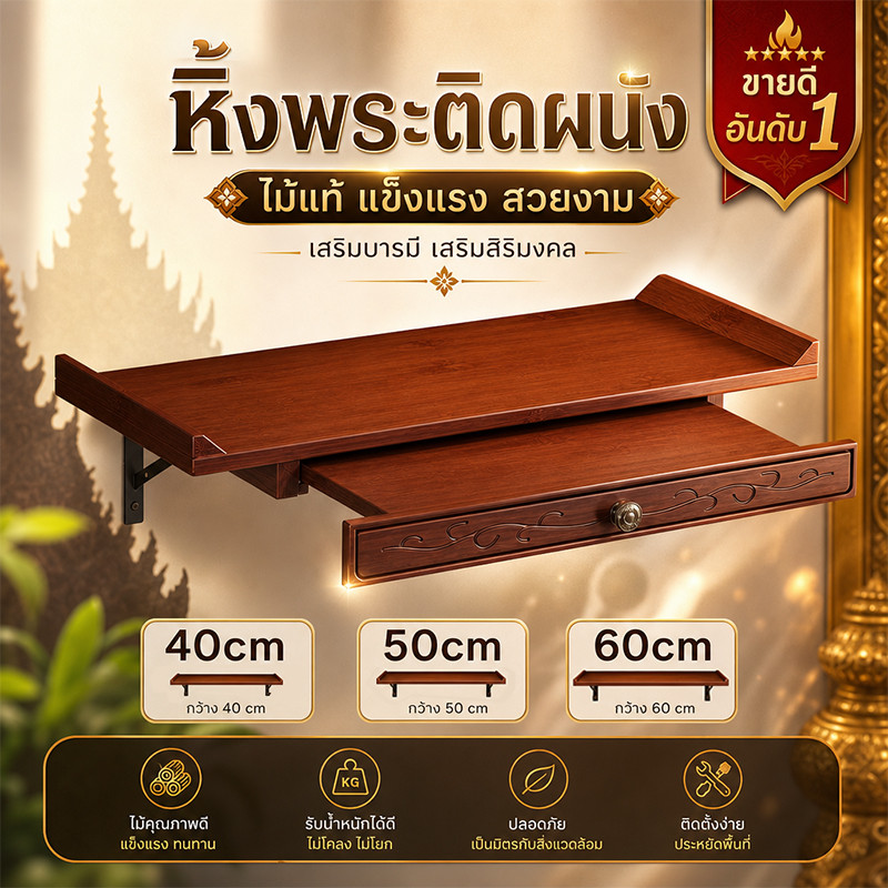 ติดผนัง/ตั้งบนโต๊ะ 2in1 หิ้งพระติดผนัง หิ้งพระแบบแขวน ทรงโมเดิร์น 40/50/60cm ไม่กินพื้นที่ หนาขึ้นและเสริมแรง