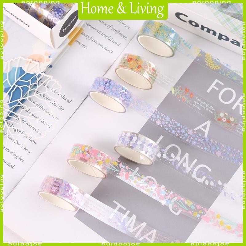 AOTOO 5 ม้วนดอกไม้ตกแต่งเทป 15mmX2M สําหรับ Art Craft Scrapbooking Journal อัลบั้ม
