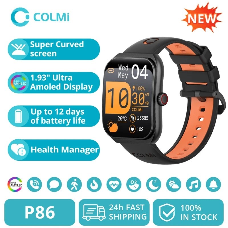 ใหม่ COLMI P86 1.93 "AMOLED Smartwatch ผู้ชาย Health Manager บลูทูธ IP68 กันน้ําสมาร์ทนาฬิกาผู้หญิงส
