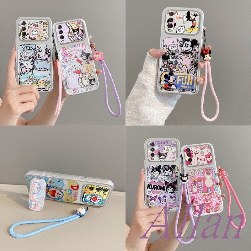 เคส vivo v2026 v2029 v2043 v2048 เคส TPU พร้อมสายรัดข้อมือ มีรั้ง กระจกการ์ตูน กันกระแทก KN-ZJ