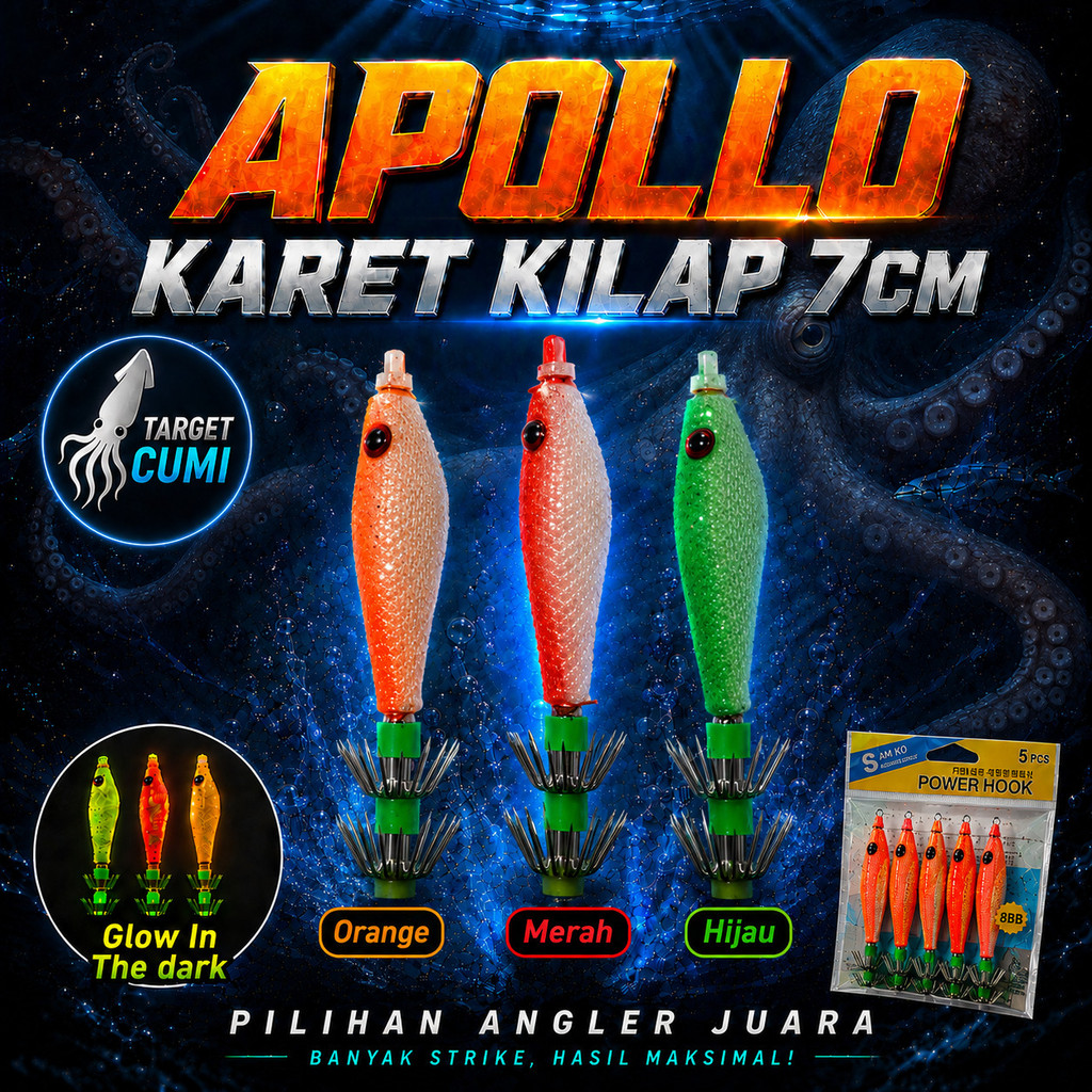 เหยื่อตกปลา APOLLO พร้อมเรืองแสงในยาง DARK GLOSSY